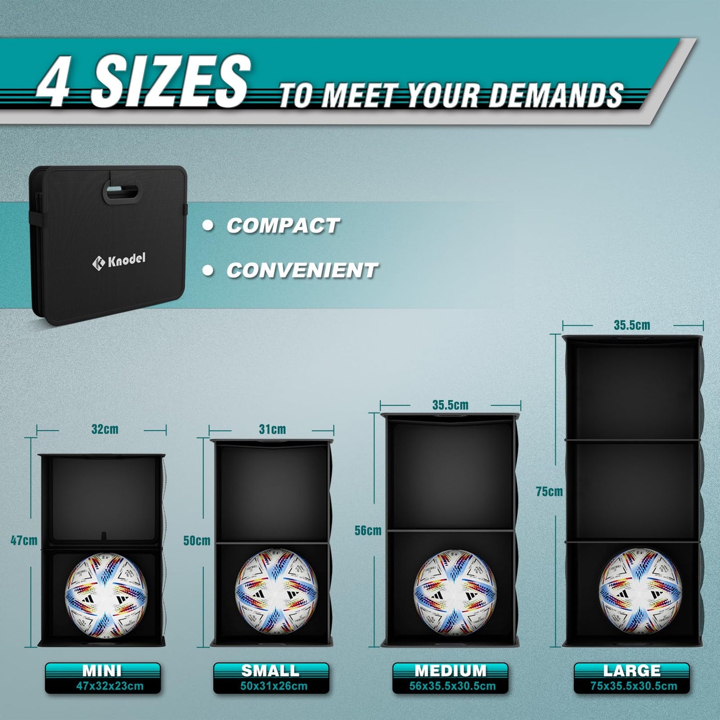 K KNODEL Car Trunk Organizer, Foldable Organizer for Car, Automotive Consoles & Organizers, Storage with Reinforced Handles (Medium, Black)