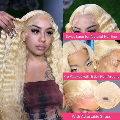 VICYAO 22 Inch 613 Lace Front Wig Human Hair 13x4 Deep Wave Human Hair Wig 200% Density 613 HD Lace Frontal Wig Blonde Lace Front Wigs Human Hair Pre Plucked With Baby Hair For Women