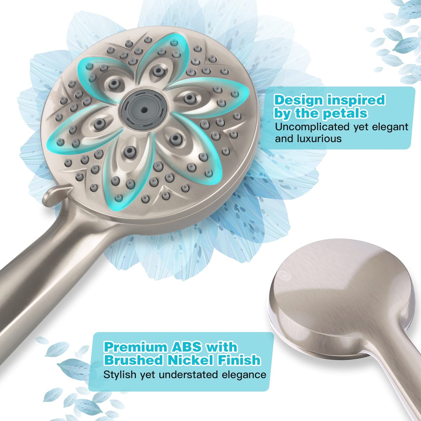 JDO Shower Head with Handheld, High Pressure Handheld Shower Head 6 Settings, Detachable Set with Stainless Steel Hose and Shower Bracket (Brushed Nickel)