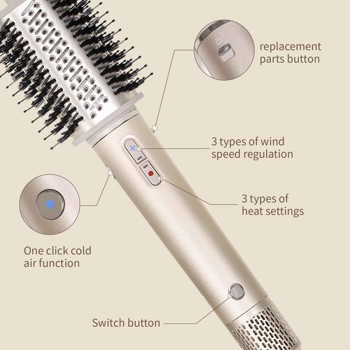 SIXPLUS 5-in-1 Multifunctional Styling Hair Dryer Brush, 11000RPM Motor with Negative ion tech. Includes auto Curler, Paddle Brush, Oval Brush, Concentrator Nozzle, and Heat-Resistant Glove (Golden)