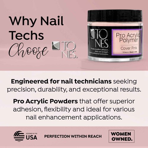 Tones Pro Acrylic Nail Powder, Cover Pink (Soft Nude Pink), (8.5 Fl Oz) - Long-Lasting & Non-Yellowing Polymer for Salon Quality Nail Extensions & 3D Art