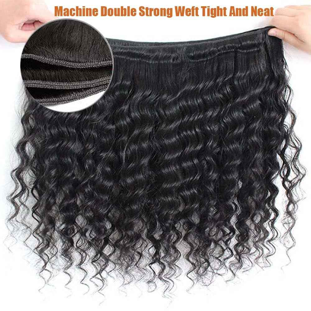 12A Deep Wave Human Hair Bundles Deep Wave Curly Bundles Human Hair 100% Unprocessed Brazilian Virgin Remy Wet and Wavy Human Hair Weave Bundles Natural Black 1 Bundles 22 Inch