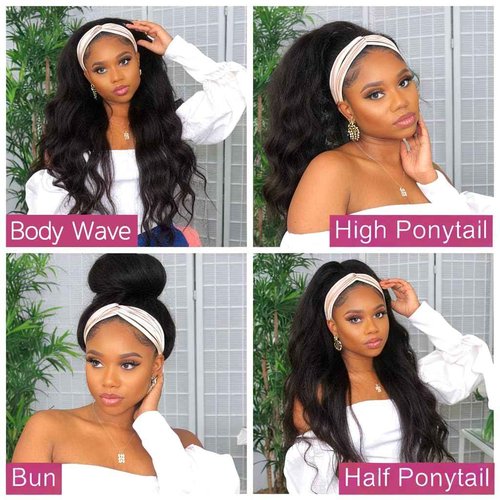 olimaruly Body Wave Headband Wig Human Hair Wigs for Black Women Headband Wigs Human Hair Glueless None Lace Front Wigs Machine Made Headband Wigs 150% Density (26 Inch)