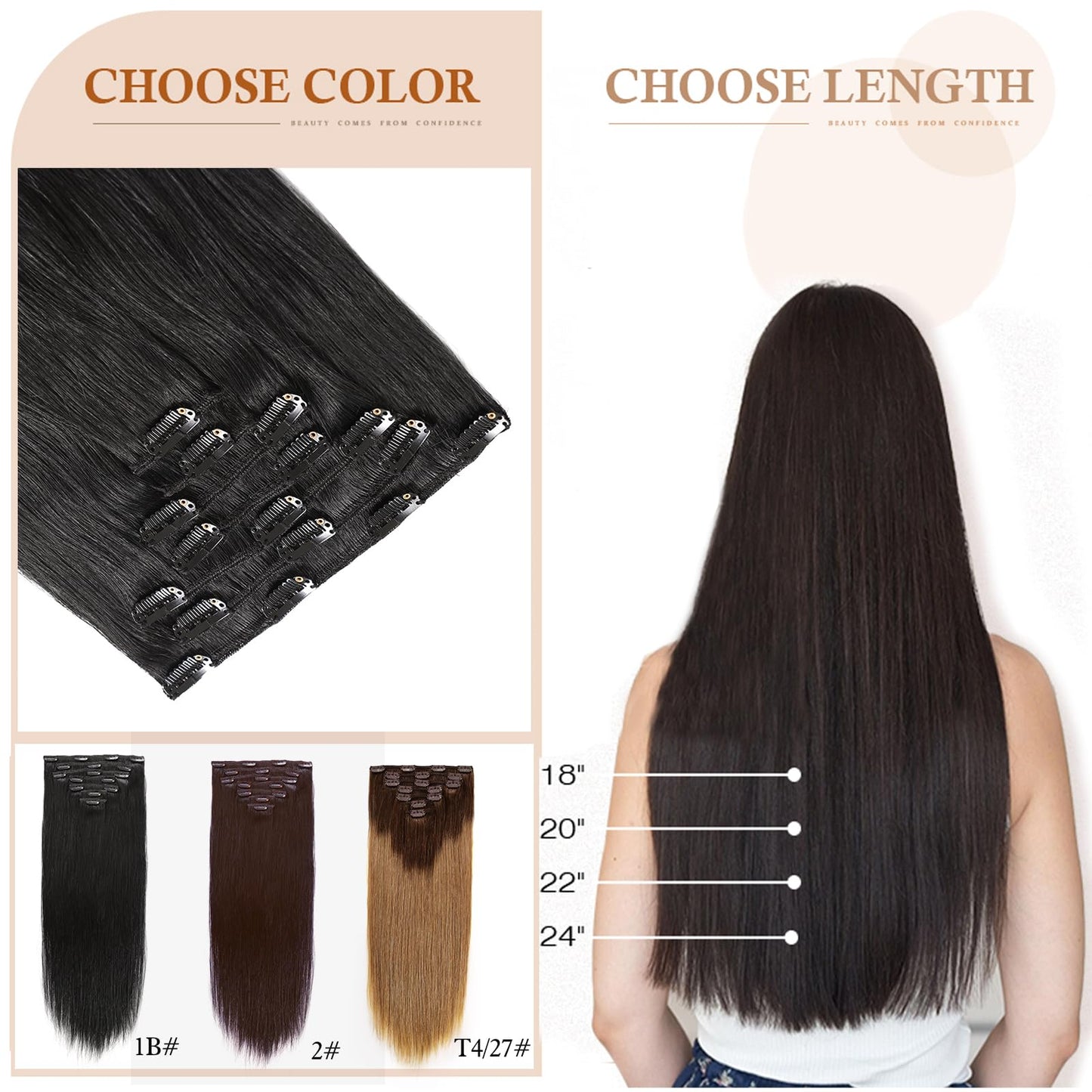 16A Premium Clip in Hair Extensions Real Human Hair, 24inch 120g 7pcs （Service life1.5~2 years）Remy Seamless Invisible Double Weft Human Hair, #1 Natural Black Multiple Washes Keep Texture Soft