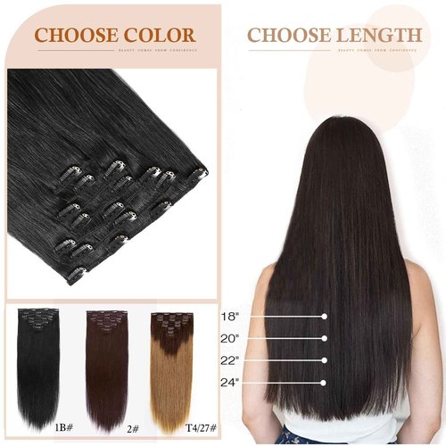 16A Premium Clip in Hair Extensions Real Human Hair, 18inch 120g 7pcs （Service life1.5~2 years）Remy Seamless Invisible Double Weft Human Hair, #1 Natural Black Multiple Washes Keep Texture Soft