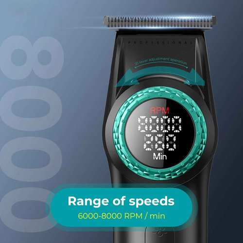 VGR 977 Professional Hair Trimmer Hair Clippers for Men, 8000rpm T-Blade Trimmer Zero Gapped Cordless Barber Clippers, Rechargeable Edgers Clippers with LED Display(Black)