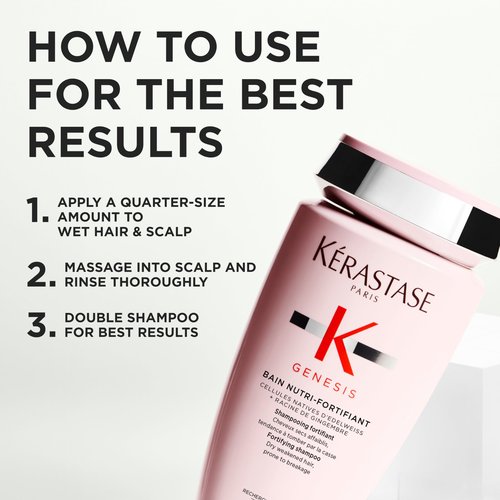 Kerastase Genesis Strengthening Nutri-Fortifiant Shampoo - For Weak or Damaged Hair, Detangles & Hydrates, For Normal to Dry Hair, 16.9 Fl Oz