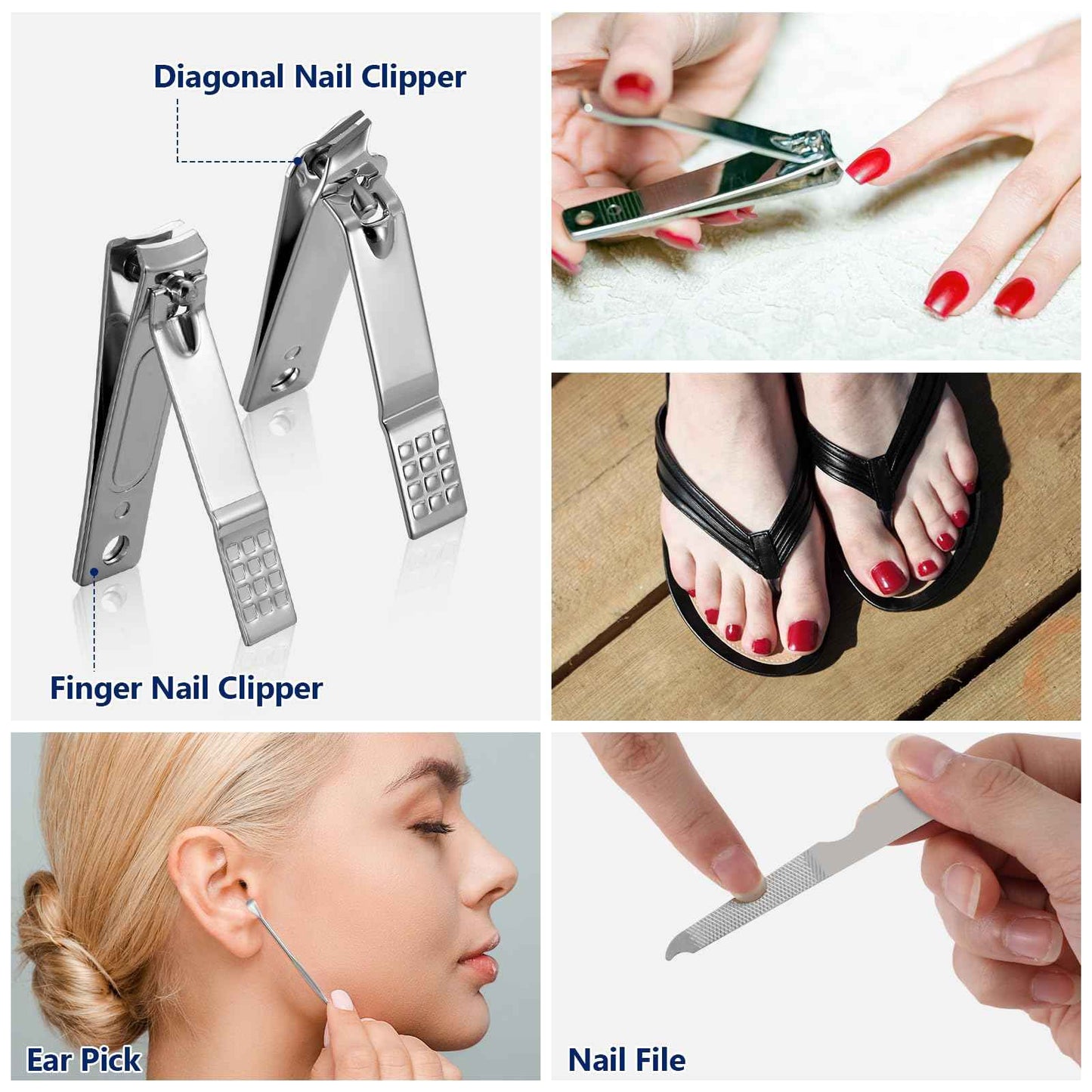 Geosar 50 Set Travel Manicure Kit Bulk Professional Nail Clippers Pedicure Nail Care Tools Grooming Stainless Steel Set with Portable Travel Case, Gift for Christmas Men Women(Black)