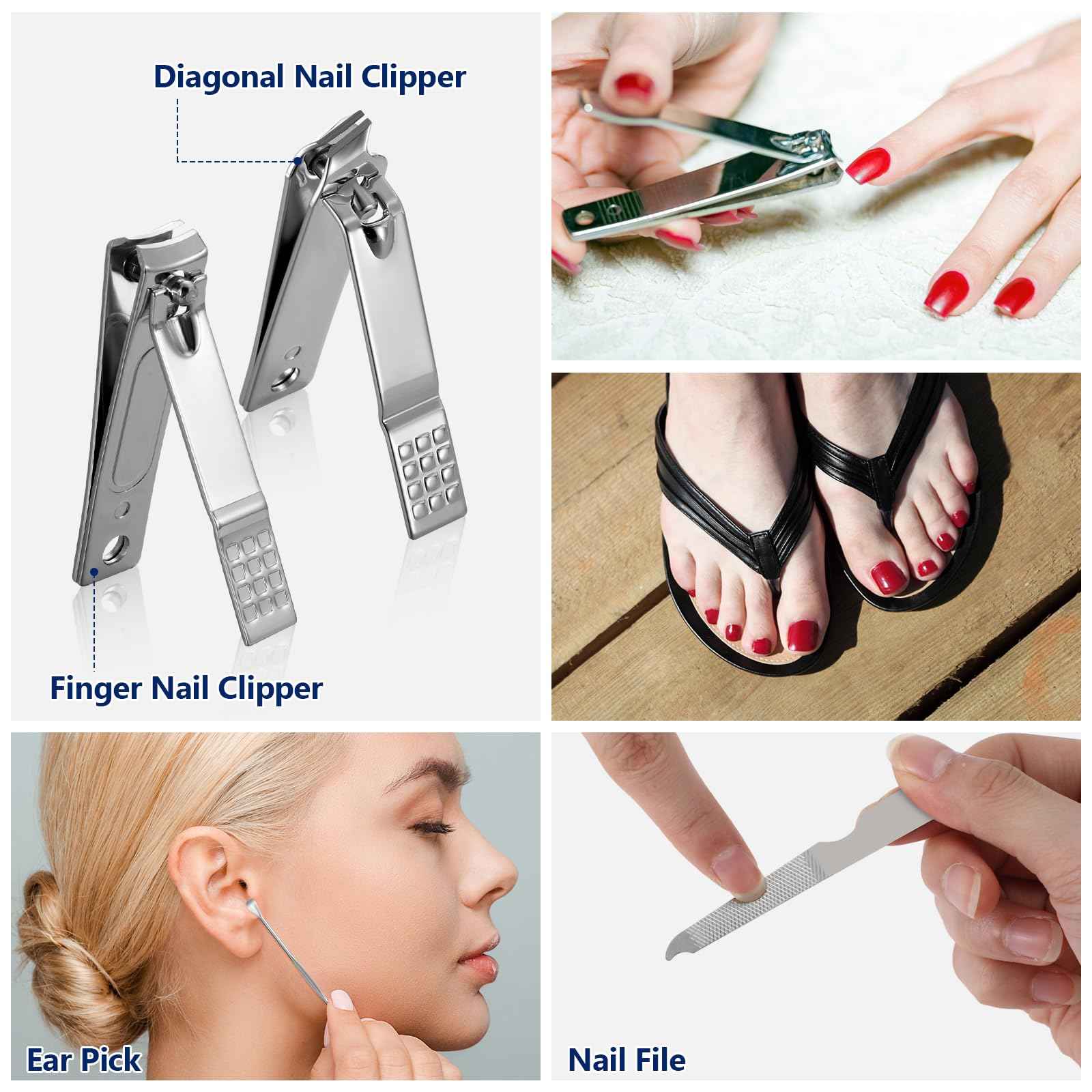 Geosar 50 Set Travel Manicure Kit Bulk Professional Nail Clippers Pedicure Nail Care Tools Grooming Stainless Steel Set with Portable Travel Case, Gift for Christmas Men Women(Black)