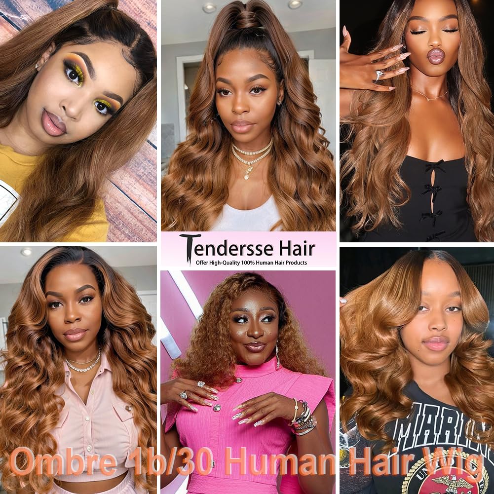 Ombre Lace Front Wigs Human Hair 5x5 Pre Plucked Pre Cut Lace Front Wigs Human Hair 5x5 HD Lace Closure Wigs Human Hair for Women 1B/30 Glueless Bouncy Body Wave Lace Front Wigs 180 Density 22 Inch