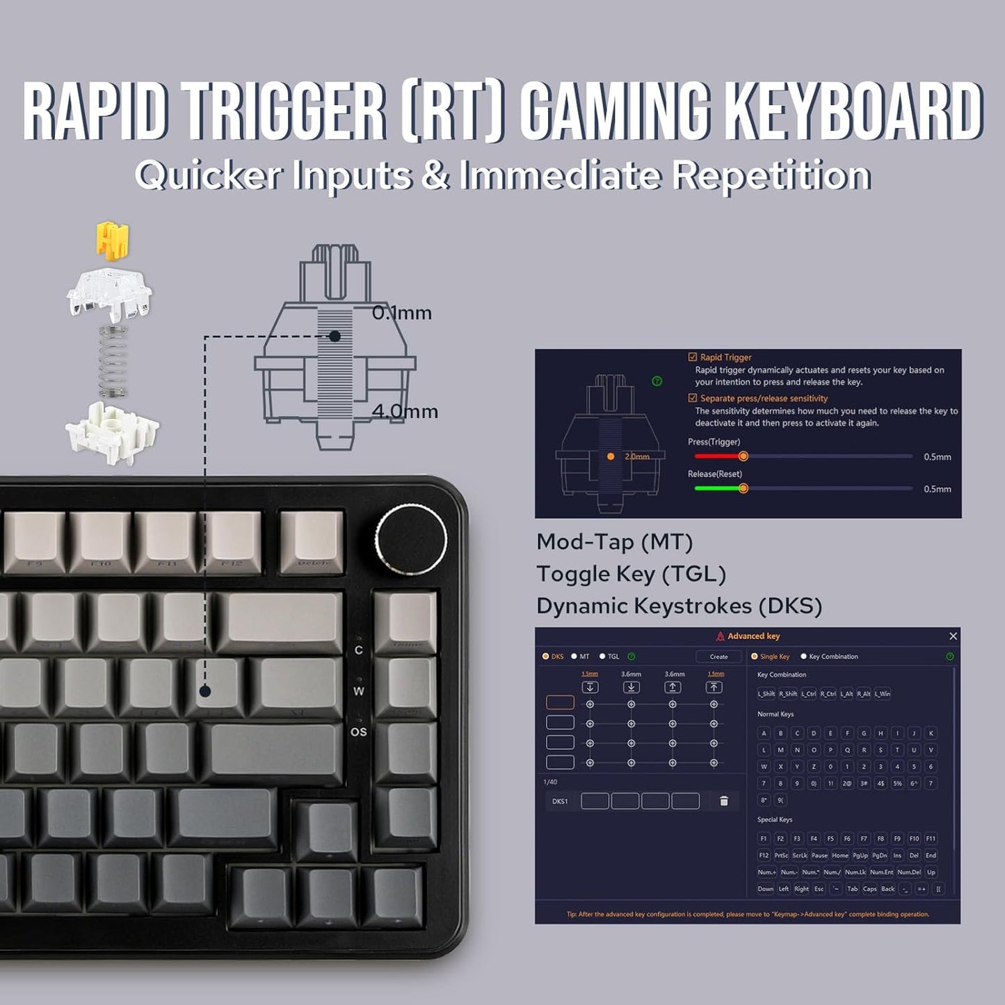 AJAZZ AK820 MAX HE Hall Effect Magnetic Gaming Keyboard, Adjustable Actuation, 8KHz Polling Rate, Wired Rapid Fast Keyboard, Creamy Gasket, RGB Backlight, NKRO for Win/Mac (Black)
