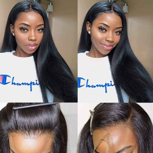 Hermosa 13x4 Lace Front Human Hair Wigs Pre Plucked with Baby Hair 180 Density 9A Straight Human Hair Lace Front Wigs for Black Women Black Color 14 Inch