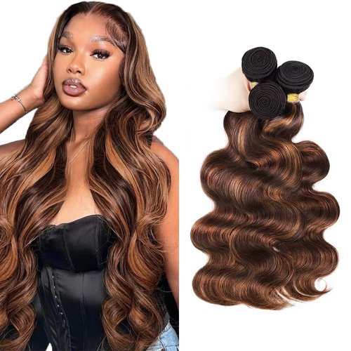#4 Human Hair Bundles Brown Body Wave Bundles 24 26 28 inch Highlight Bundle Human Hair Ombre Brown Bundle P4/30 Color