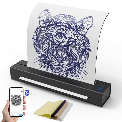 LifeBasis Wireless Tattoo Stencil Printer for Transfer Paper – Portable Thermal Tattoo Printer Rechargeable, Fast A4 Printing, Compatible with iOS/Android/Windows, 30 Sheets & 300 Designs Included