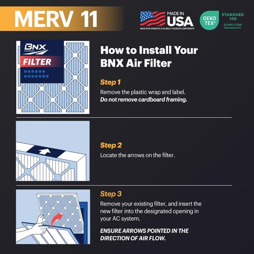 BNX TruFilter 14x14x1 Air Filter MERV 11 (6-Pack) - MADE IN USA - Allergen Defense Electrostatic Pleated Air Conditioner HVAC AC Furnace Filters for Allergies, Dust, Pet, Smoke, Allergy MPR 1200 FPR 7