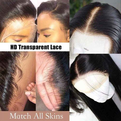 QUINLUX WIGS HD Transparent Lace Short Bob Human Hair Wigs Pre Plucked 13X4 Lace Front Wig 150% Density Brazilian Remy Hair Bob Cut Human Hair wig for Woman Natural Color 10Inch