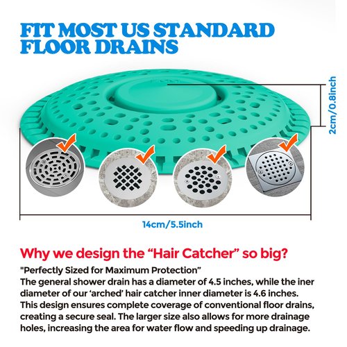 zaa Shower Drain Hair Catcher, 2 Pack Premium Silicone Drain Protector & Shower Drain Cover for Regular Drains of Shower Room and Bathroom, Mint