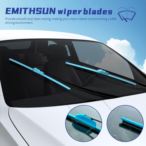 EMITHSUN OEM QUALITY 26" + 16" Premium All-Seasons Durable Stable And Quiet Blue Windshield Wiper Blades (Set of 2)