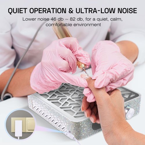 Nail Dust Collector Quiet 4500RPM: for Acrylic Gel Dip Powder Nails Professional Nail Vacuum Extractor Cleaner Nail Tech Must Haves for Beginner Manicure Pedicure Nail Salon Home Use