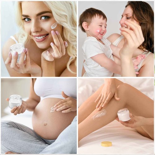 Layhit 96 Pcs 2oz Glass Jars with Lids Clear Small Jars with Plastic Woodgrain Lids, White Labels and Inner Liners Empty Round Cosmetic Containers for Creams Lotions Candle Making (2oz/ 60ml)