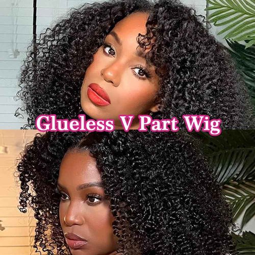 Legendhair Glueless V Part Wigs Human Hair Afro Kinky Curly Upgrade U Part Wigs for Black Women Kinky Curly V Part Human Hair Wigs Full Head Clip In Half Wig 200% Density 20 Inch