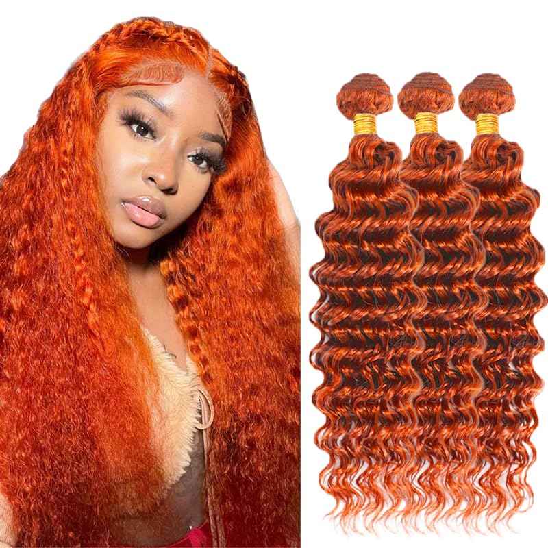 Ginger Human Hair Bundles 350 Deep Wave Bundles Ginger Orange Bundle 24 26 28 inch #350 Bundle Human Hair Extensions