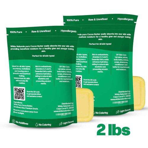 Raw Organic Cocoa Butter 2 lb (1 lb in each bag) 100% Natural, Unrefined, Pure, Excellent For Skin Care,Cooking, DIY WhIpped Body Butter, Lip Balms, Lotions, Chocolate and More!