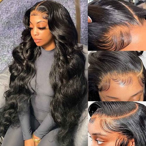 GOMOST Body Wave Lace Front Wigs Human Hair 180% Density 13x4 HD Transparent Lace Front Wigs for Black Women Glueless Wigs Human Hair Pre Plucked with Baby Hair Natural Black 30 Inch