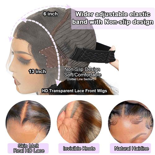 KinMos Lace Front Wigs Human Hair Wigs for Women Glueless Lace Frontal Wigs Human Hai.r Pre Plucked with Baby Hair (Ombre Highlight, FB/30 18 Inch)