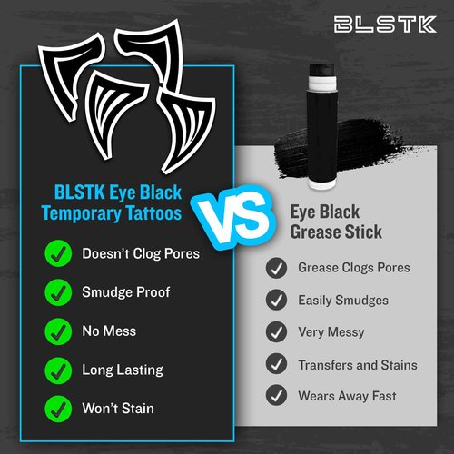 BLSTK Athletics - Sports Eye Black Temporary Tattoos (Cross - 12 Pack) Made in The USA No Grease, No Mess, Fast Application Eye Black Accessories for Football, Baseball, Softball, Lacrosse & More