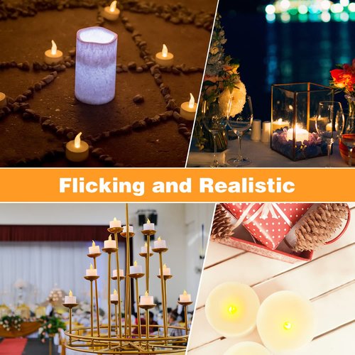 KOABY 12 Pack Warm Yellow LED Tea Lights, Last 100H+, Flickering Flameless Battery Operated Tea Lights for Decor