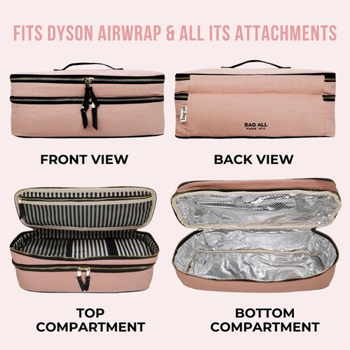 Bag-all Double Hair Tools Travel Bag | Curling Iron Travel Case Heat Resistant | Traveling Case for Grooming Supplies | Hair Straightener Pouch for Hot Tools for Women | Pink