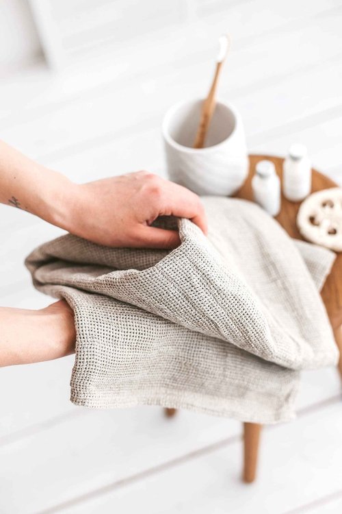 100% Natural Linen Bath Towel - Lightweight Quick-Dry Absorbent Exfoliating Linen Towel - Open Weave Hair Drying Towel