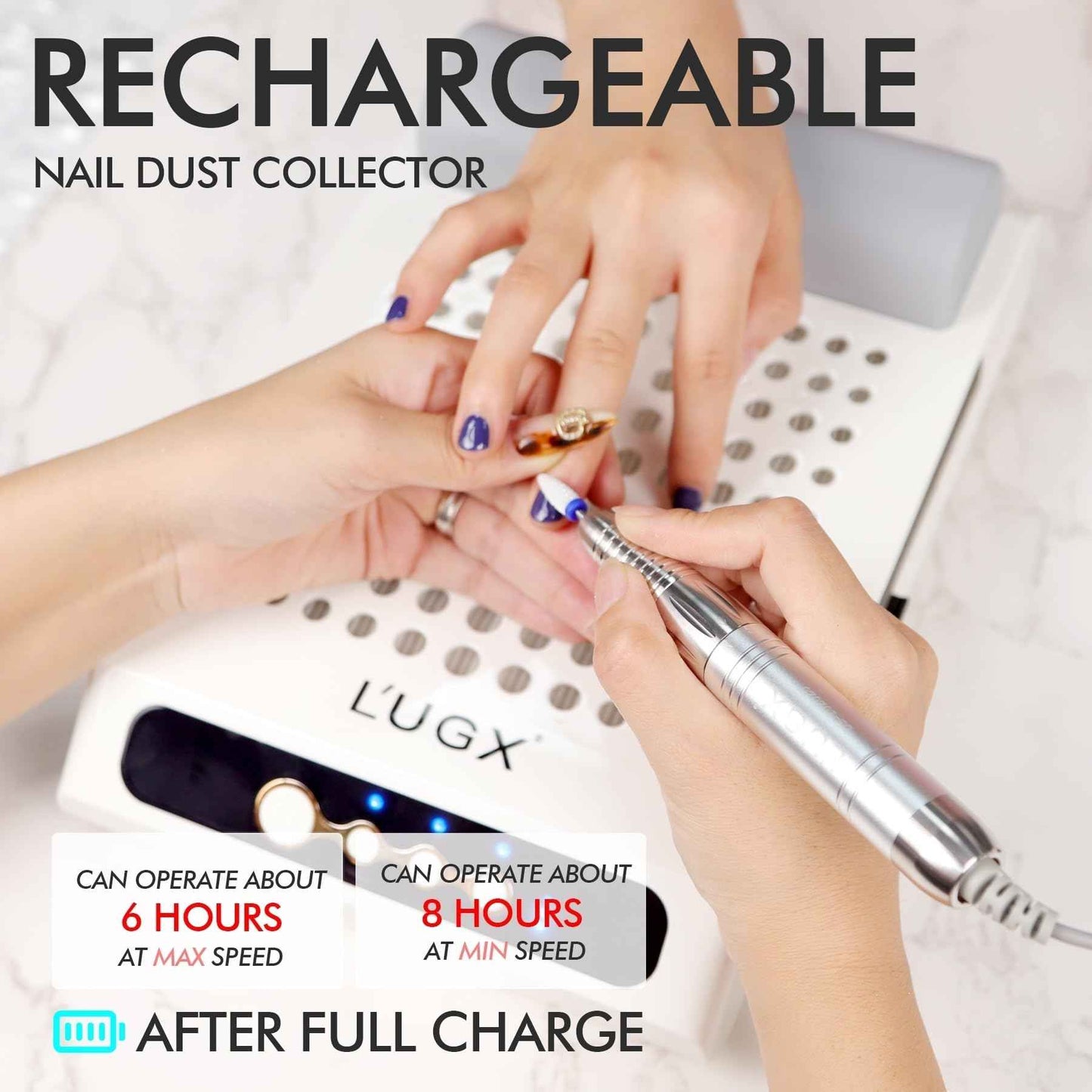 L'UGX Rechargeable Nail Dust Collector and Base Top Coat Set