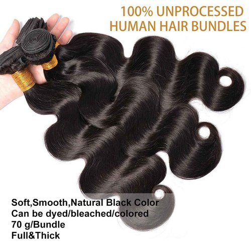Body Wave Bundles Human Hair 22 24 26 Inch Human Hair Bundle 100% Unprocessed Brazilian Virgin Hair 3 Bundles Human Hair Extensions for Black Women Natural Color