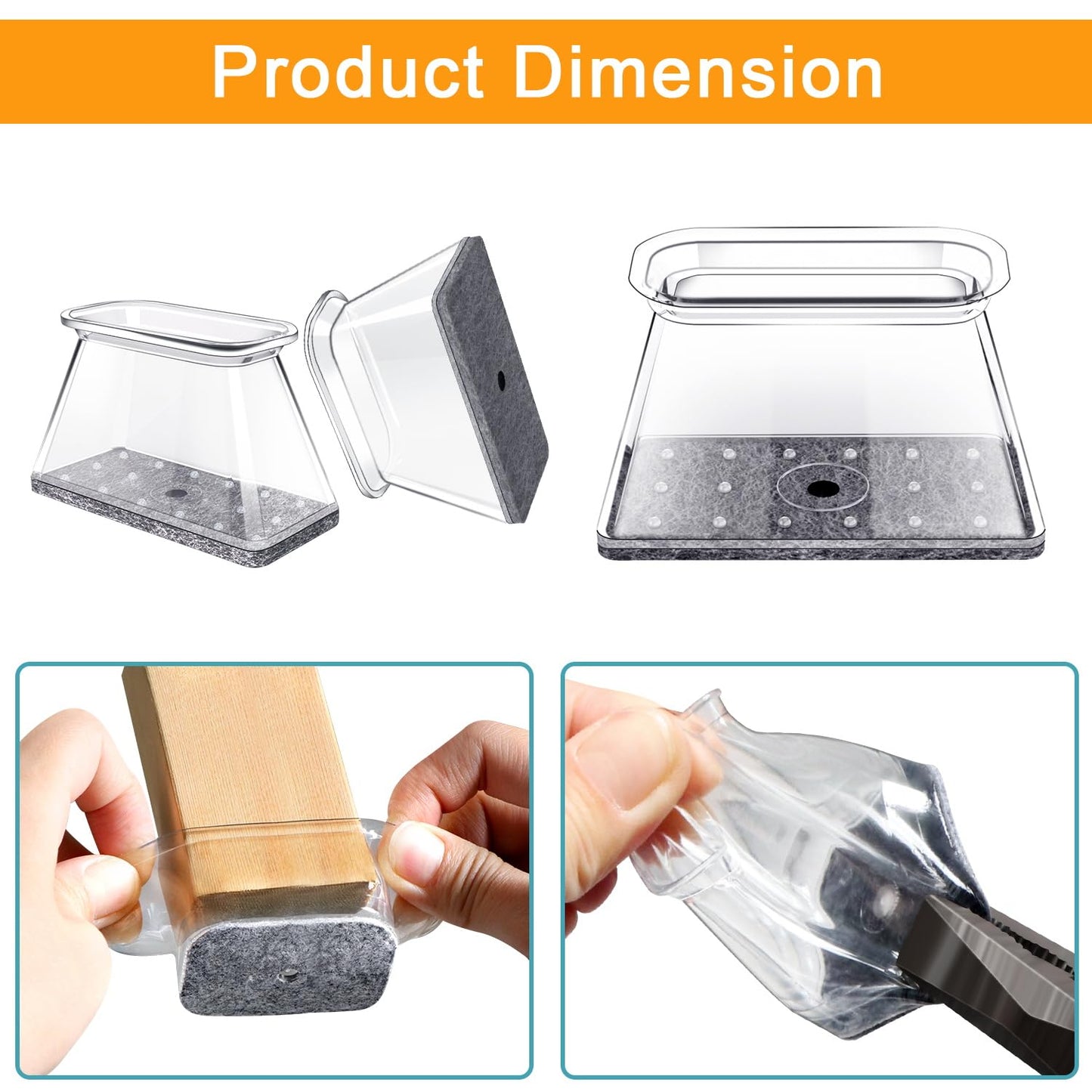 32 Pcs Rectangle Chair Leg Floor Protectors for Hardwood - Silicone Felt Furniture Pads, Scratch/Noise Reducing Covers, Small (Fits Perimeter 3-3/4" to 4-7/8")