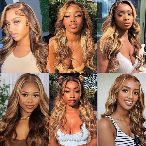 Ombre Lace Front Wig Human Hair 4/27 Colored 13x4 HD Transparent Lace Frontal Wigs Human Hair Glueless Highlight Honey Blonde Body Wave Frontal Wigs for Women Pre Plucked with Baby Hair 28 Inch