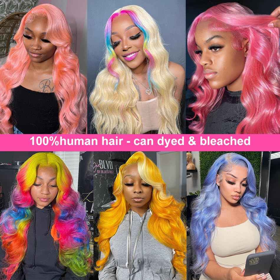 HUANGCAI 613 Lace Front Wig Human Hair, 28inch 13x6 Blonde Lace Front Wigs Human Hair, 613 Body Wave HD Transparent Lace Frontal Wig, 180% Density Blonde Wig Human Hair Pre Plucked with Baby Hair