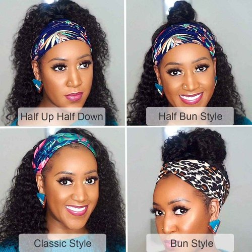 XSY Headband Wig Human Hair Deep Wave Headband Wigs for Black Women 22 Inch None Lace Front Wigs Machine Made Wigs Glueless Brazilian Curly Human Hair Wig