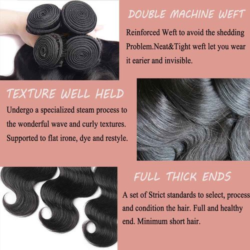 Katspon 12A Human Hair Bundles Body Wave 100% Unprocessed Brazilian Virgin Hair 3 Bundles Human Hair Extensions Quick Weave Human Hair (22 22 22 Inch)
