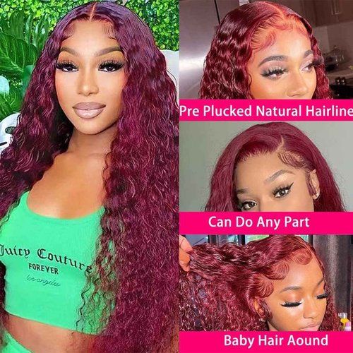 DULTEV Burgundy Lace Front Wigs Human Hair 99J 13x4 HD Deep Wave Lace Front Wigs Human Hair Pre Plucked Colored Wine Red Wig Glueless With Baby Hair Wigs For Women