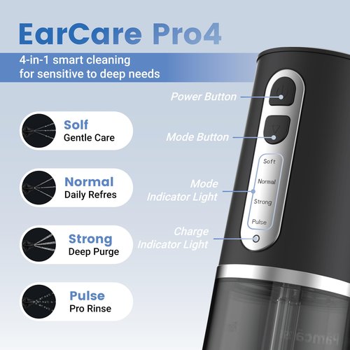 Electric Ear Wax Removal Device, Ear Cleaner with 4 Cleaning Modes, 2 Different Size Big Hole for Ear Irrigation, One-Piece Waste Tank Portable Design, IPX7, 6Tips, Black