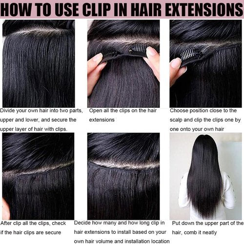 Straight Clip in Hair Extensions Real Human Hair Clip ins Double Weft Straight Clip ins Human Hair Extensions Full Head Natural Black for Women 8Pcs with 18Clips, 120G, 24Inch