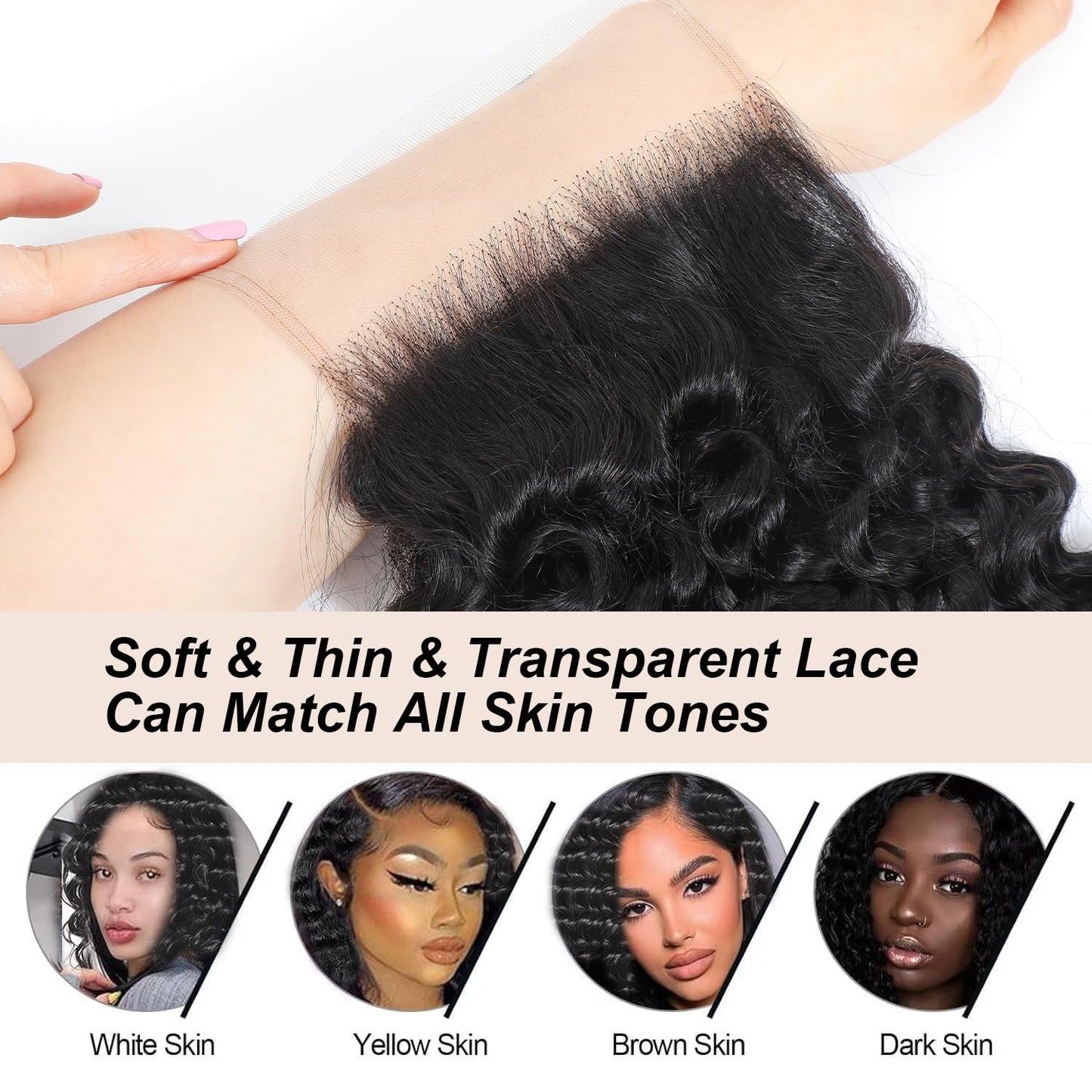12A Human Hair Bundles with Closure-Deep Wave Bundles 14 16 18+12 Inch 5x5 HD Lace Closure Water Wave, Wet and Wavy 100% Brazilian Virgin Deep Curly 3 Bundles Human Hair Quick Weave Bundle for Women