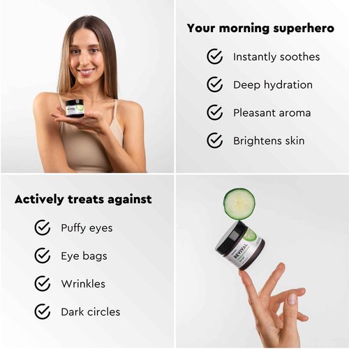 Revival Eye Gel by Laurentiu - Cucumber Eye Cream with Caffeine, Treats Under Eye Puffiness, Dark Circles, Eye Bags, Puffy Eyes, and Wrinkles for Instant Results of Anti Aging, 2 oz