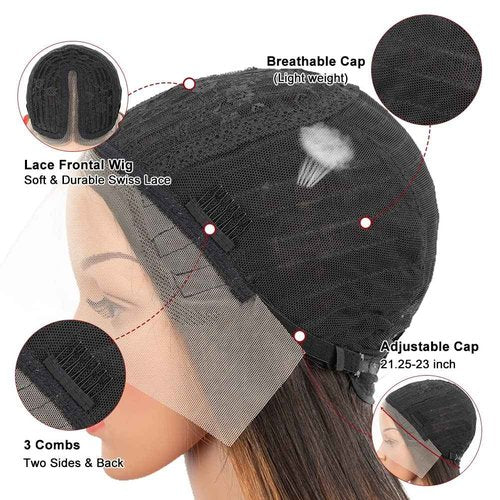 Spotlight Ombre Brown 13x4x1 Straight Lace Front Wigs Human Hair 20 Inch T-Part HD Lace Front Wigs for Black Women 100% Brazilian Virgin Human Hair Wigs 150% Density TT1B/30 Color