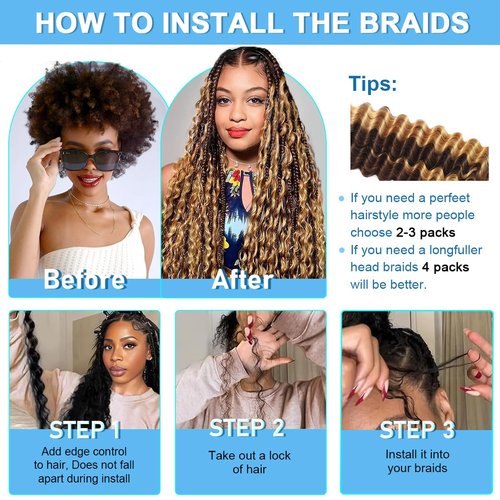 CIFENDIN Human Braiding Hair for Boho Braids 22 Inch 110g Color 4/27 Highlight Balayage Deep Wave Boho Bulk Human Hair for Braiding Knotless 12A Curly Wet and Wavy Bohemian Braids No Weft 3 Bundles