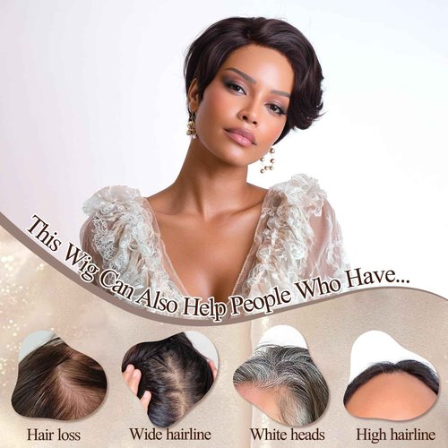 RUWISS Short Human Hair Wigs for Black Women Pixie Cut Wave Lace Front Human Hair Wig with Side Part Bangs for Women, Natural Hairline 100% Real Human Hair Wigs Short Bob Wig Daily Wear, Natural Black