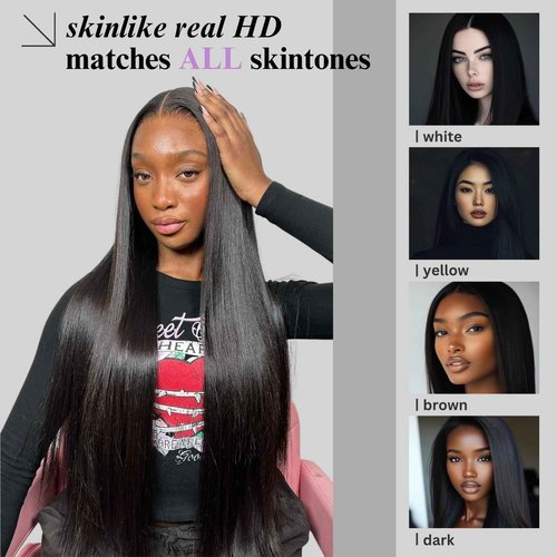 VINOVILLO 13x6 Skinlike Real HD Lace Frontal Only Straight Ultra Thin Invisible Lace Virgin Human Hair Front Pre Plucked Natural Hairline Sew In Frontal Closure Piece 18 Inch Natural Black