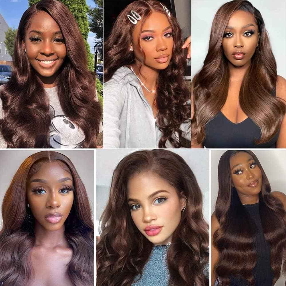 Giginger Brazilian Human Hair Bundles 26 28 30 Inch Chocolate Brown Body Wave Human Hair Bundles Brazilian Unprocessed Virgin Quick Weave Hair for Black Women